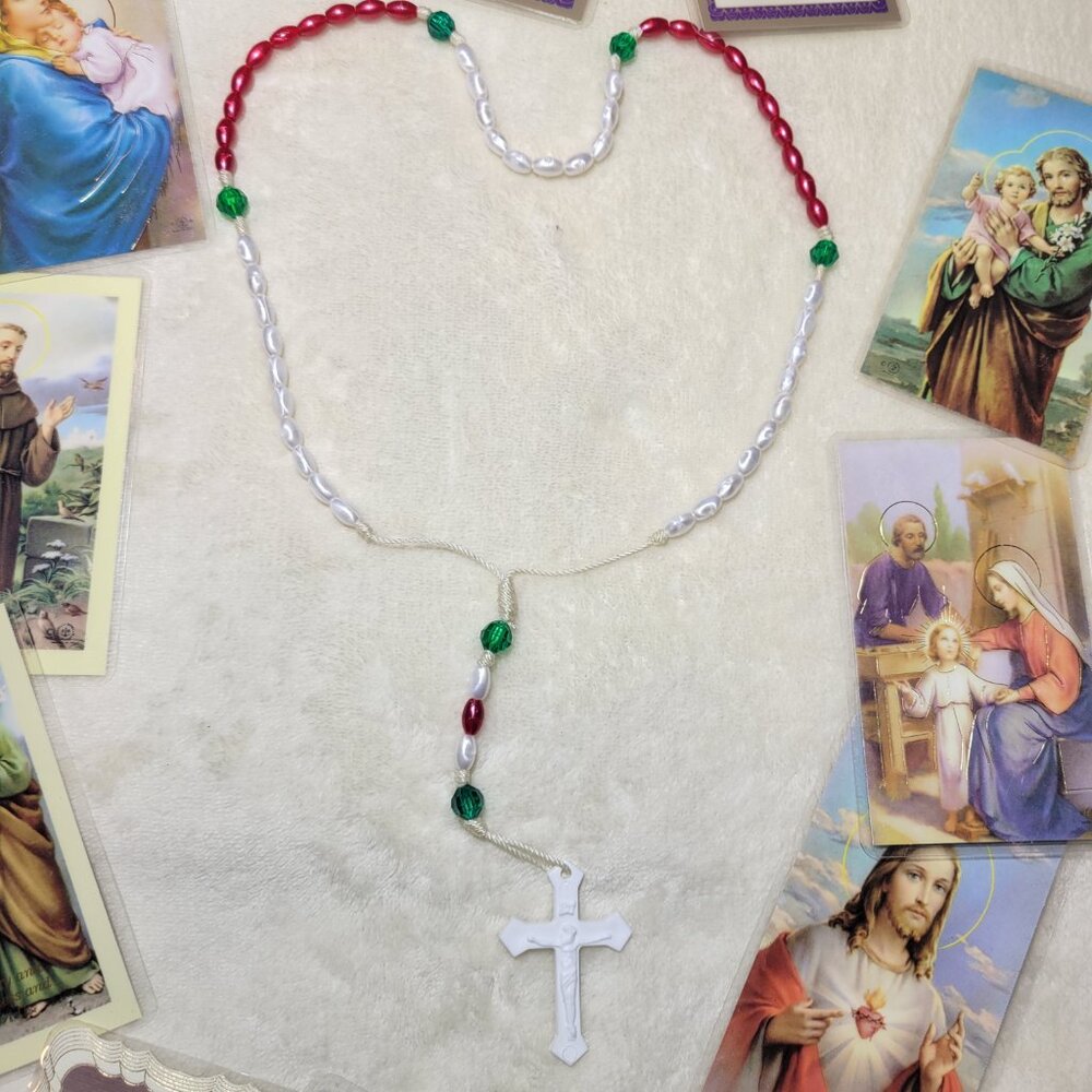 Red Green White  Long Catholic Praying Rosary Beads Holy Religious Prayer Beads